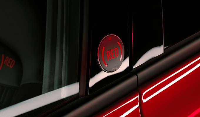(RED) logo on the B-Pillar